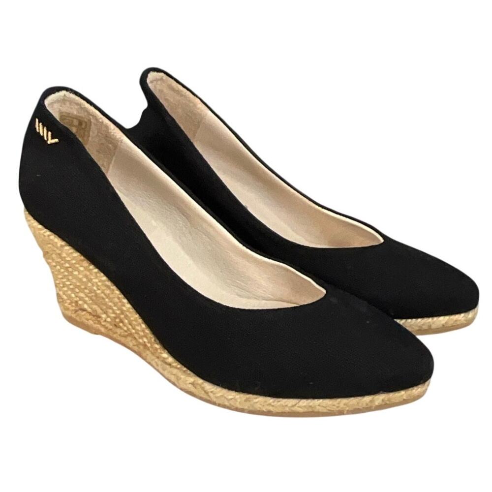 Viscata Barcelona Women 36/5.5Black Espadrille Wedge Pumps NWT No Box Made Spain